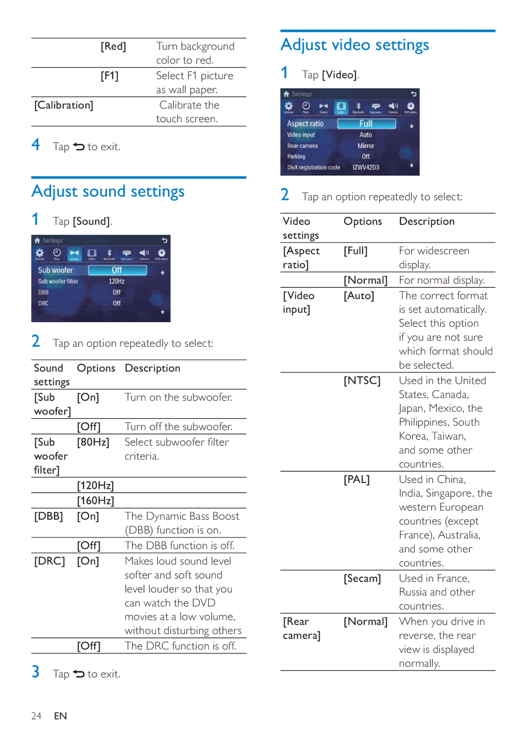 Philips CID3692 user manual Adjust sound settings, Adjust video settings, Ntsc, Pal 