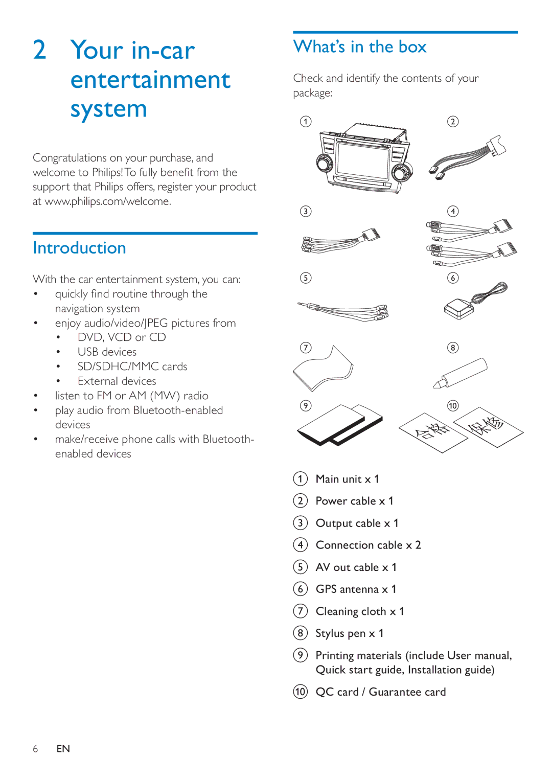 Philips CID3692 user manual What’s in the box, Introduction, Check and identify the contents of your package 