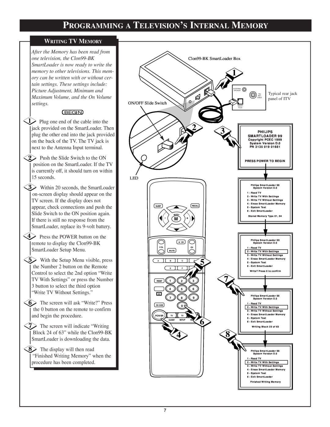 Philips Clon99-BKI manual Programming A Television’S Internal Memory 