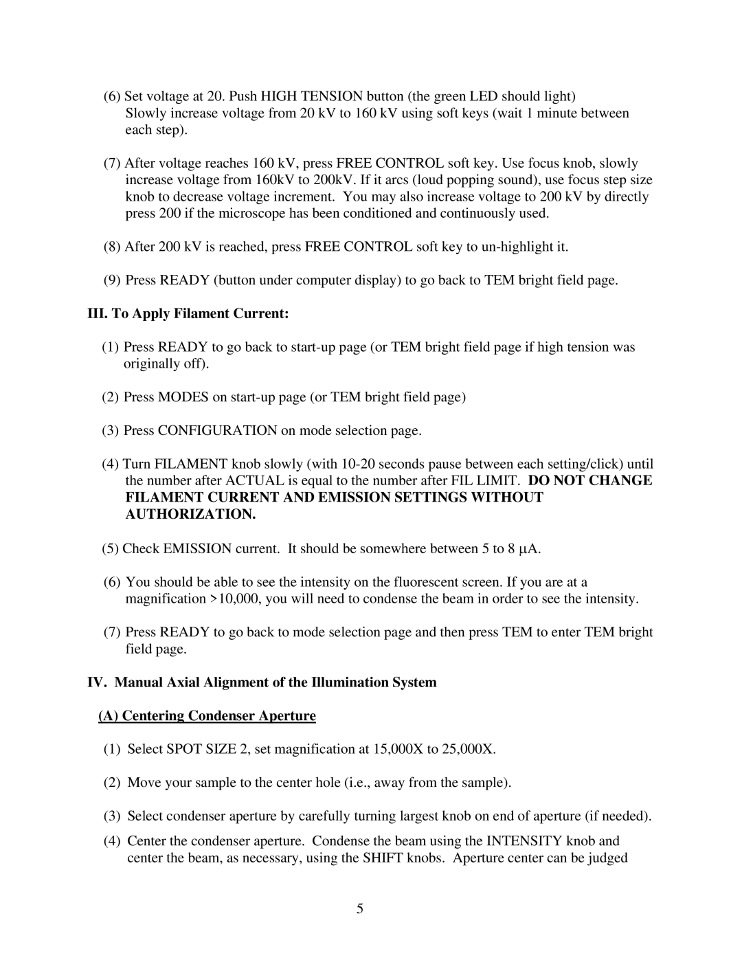 Philips CM-20 manual III. To Apply Filament Current 