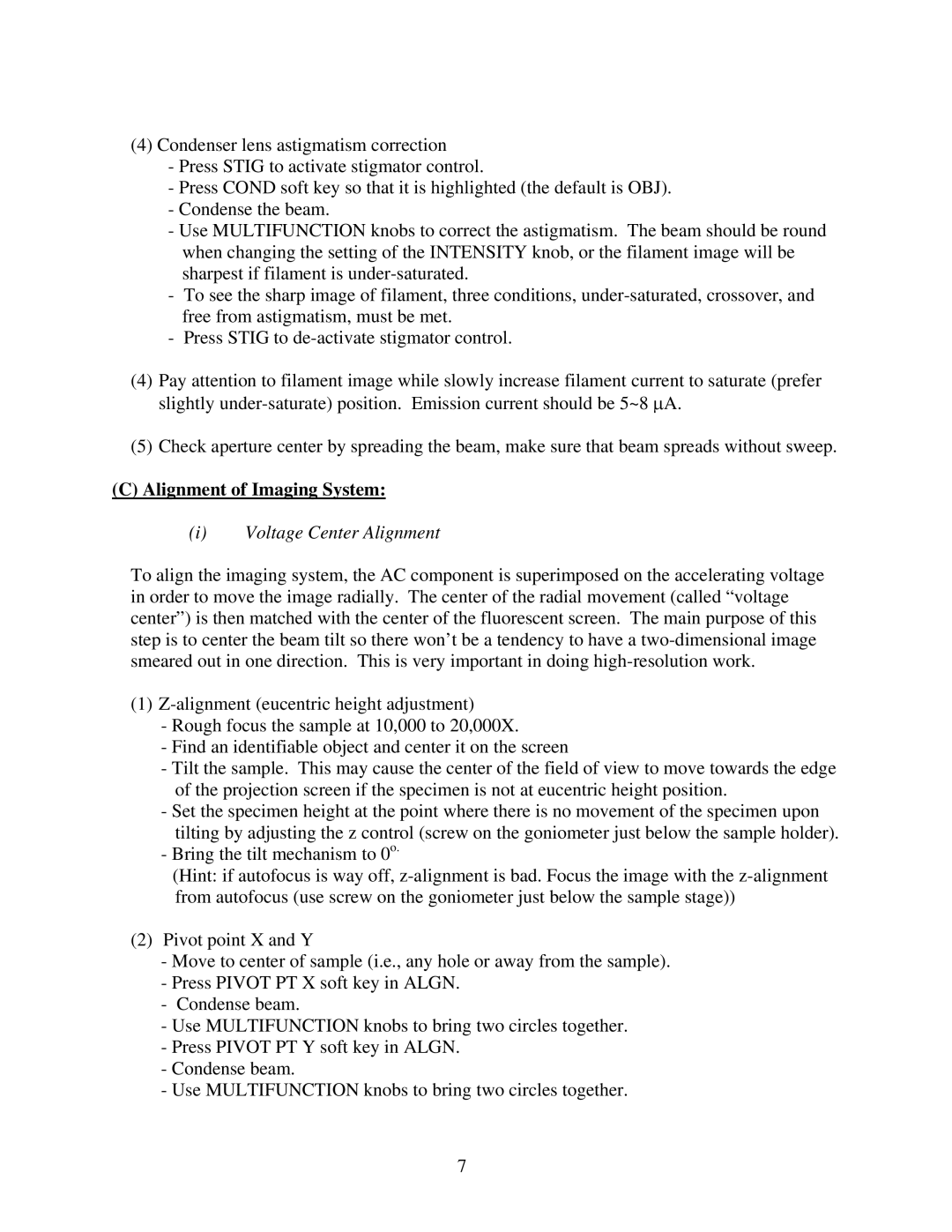 Philips CM-20 manual Alignment of Imaging System, Voltage Center Alignment 