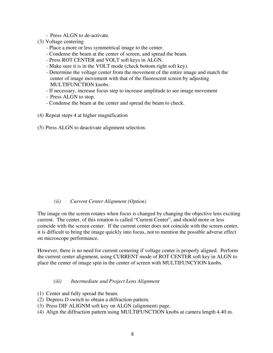 Philips CM-20 manual Ii Current Center Alignment Option, Iii Intermediate and Project Lens Alignment 