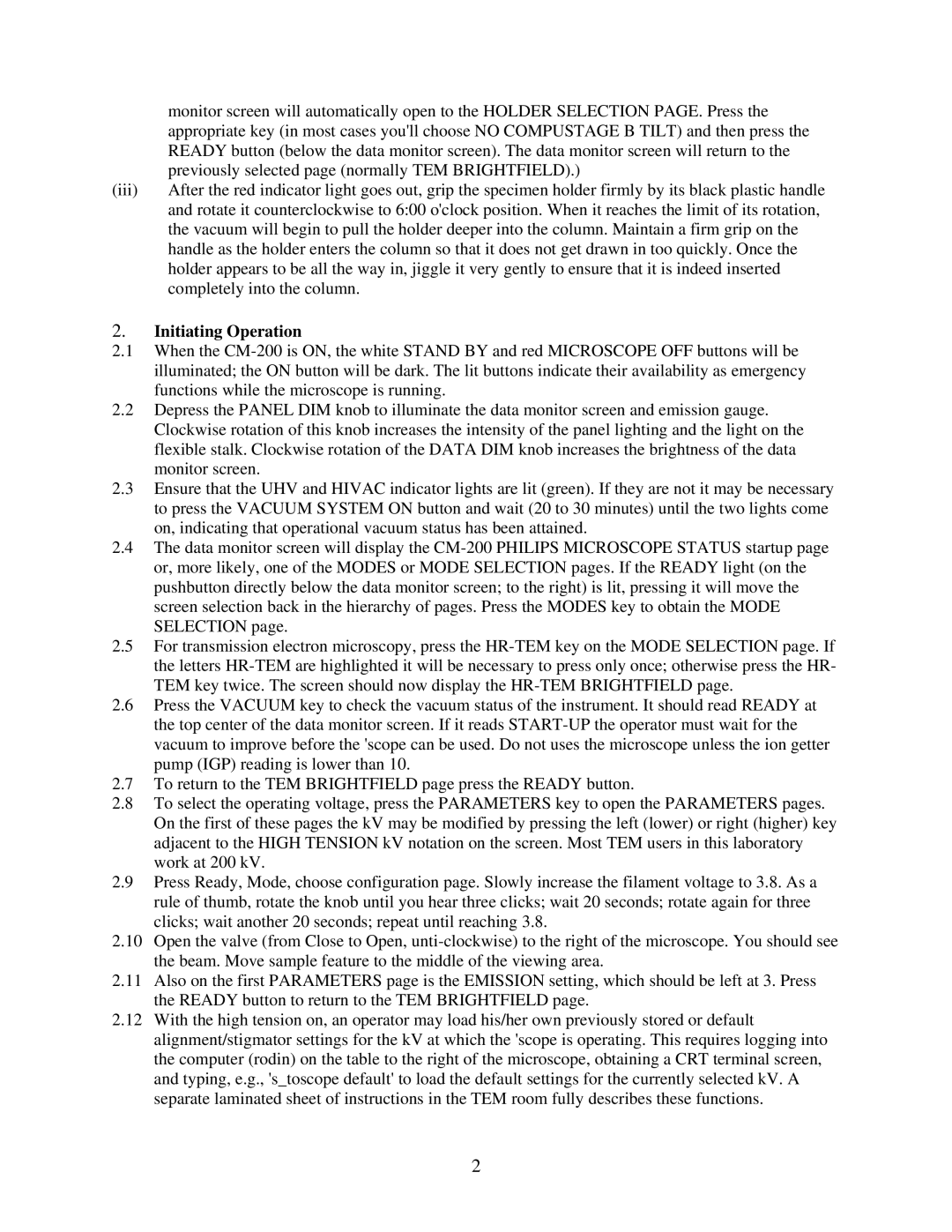 Philips CM-200 manual Initiating Operation 