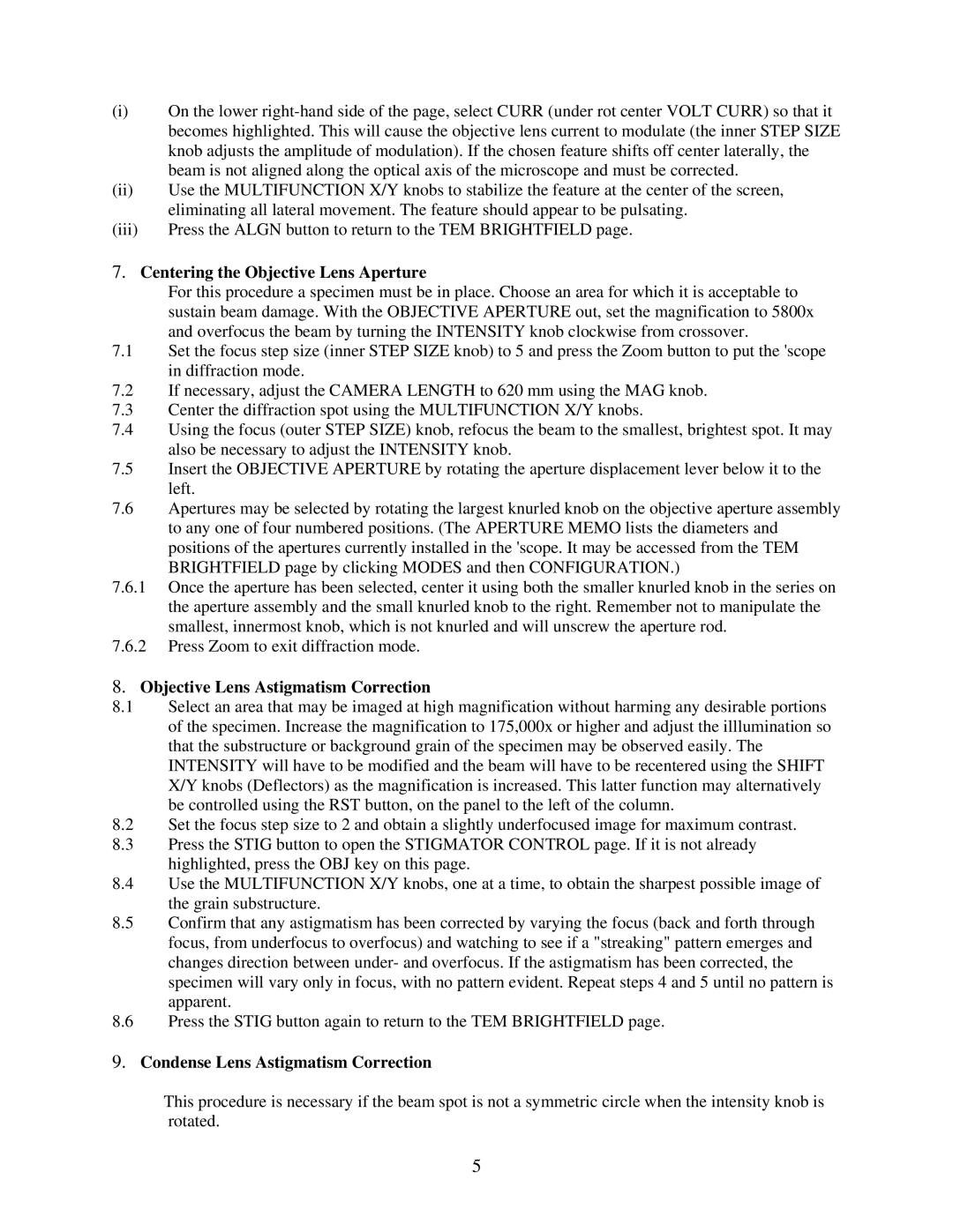 Philips CM-200 manual Centering the Objective Lens Aperture, Objective Lens Astigmatism Correction 