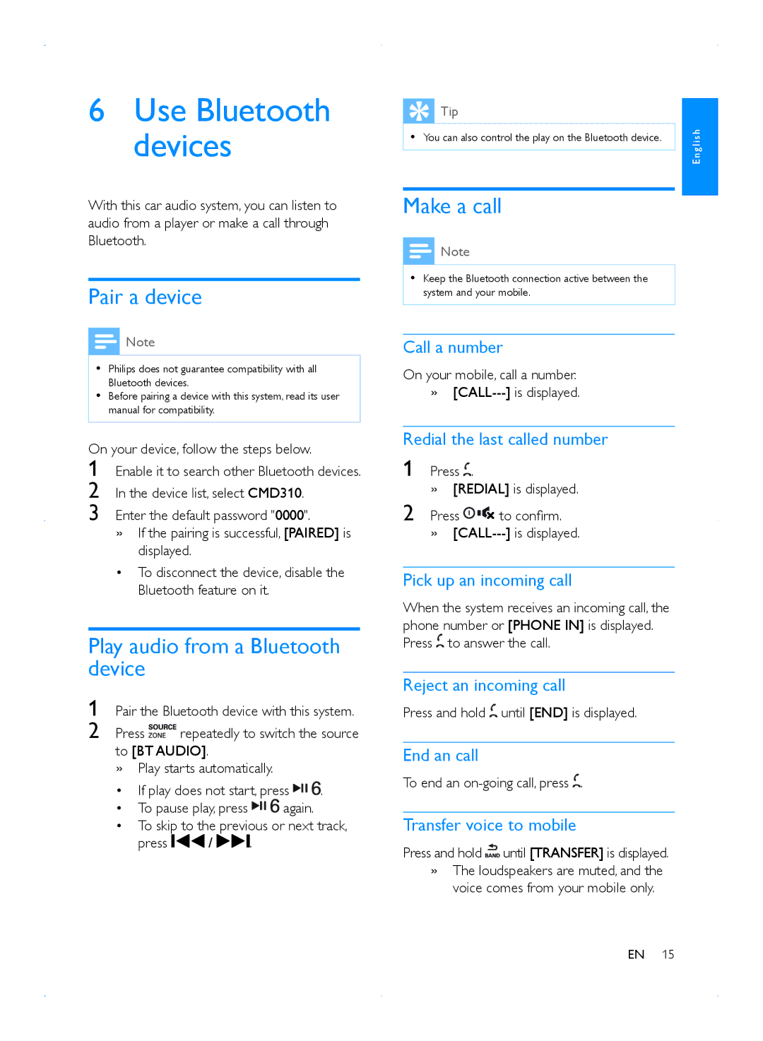 Philips CMD310 user manual Make a call 