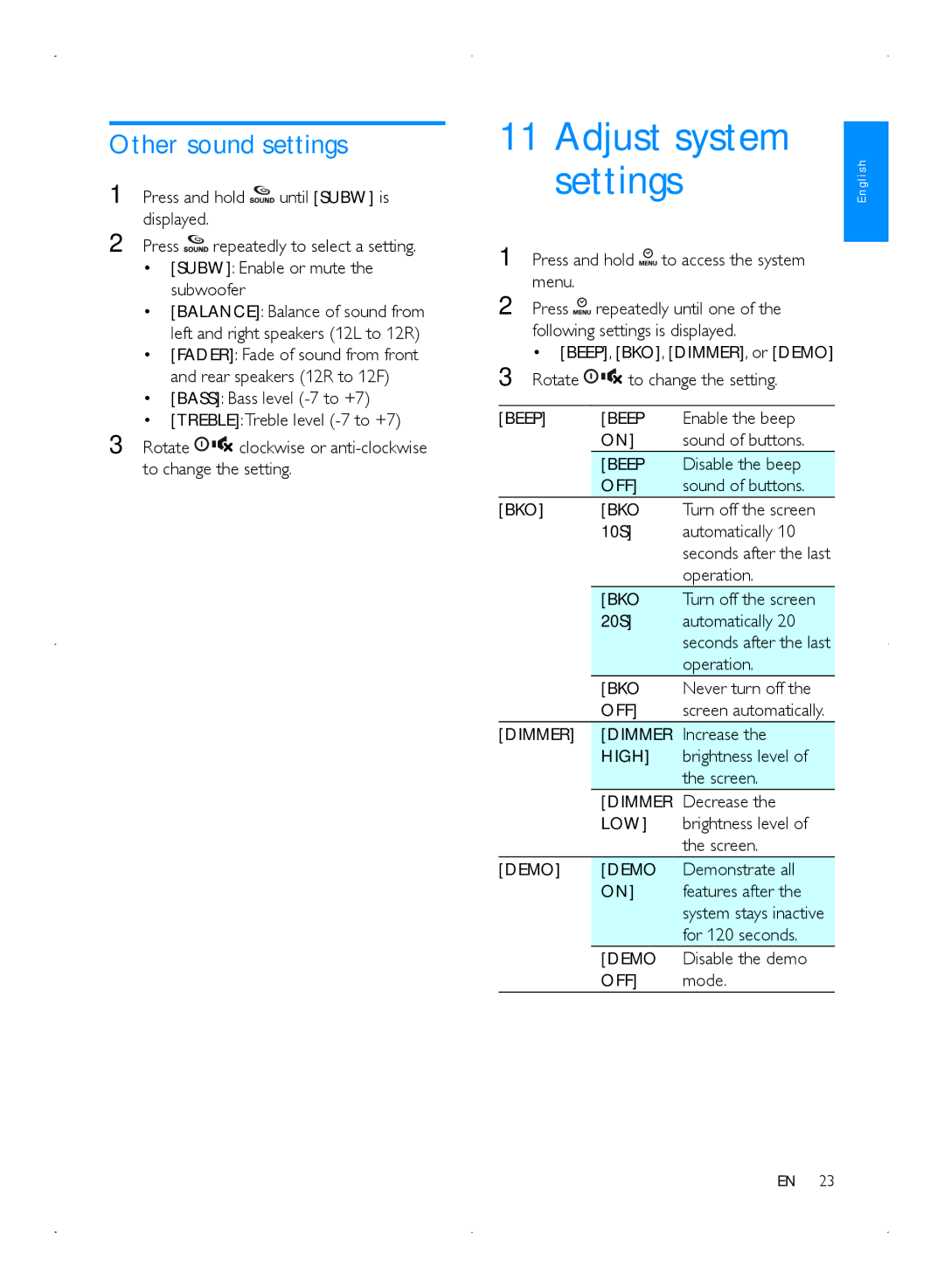 Philips CMD310 user manual Other sound settings 