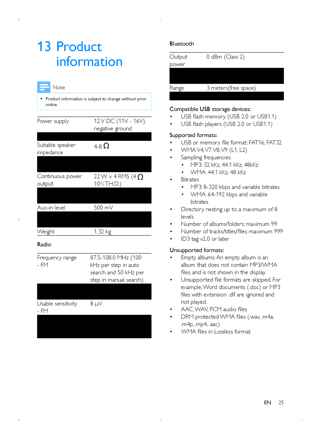 Philips CMD310 user manual Product information 