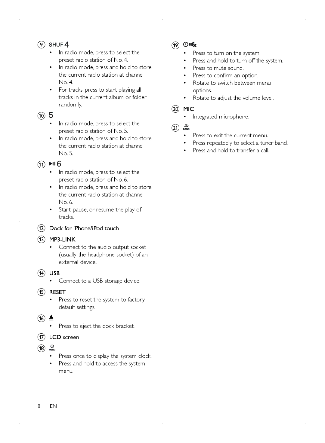 Philips CMD310 user manual Connect to a USB storage device, Reset 