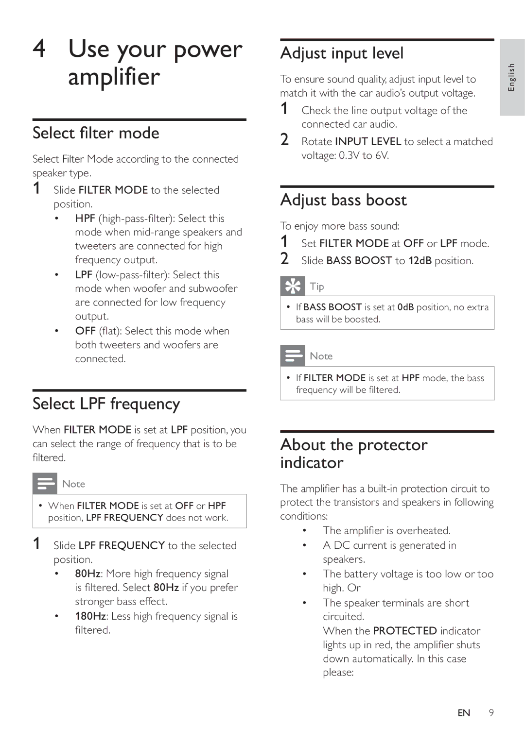 Philips CMQ205/00 user manual Use your power amplifier 