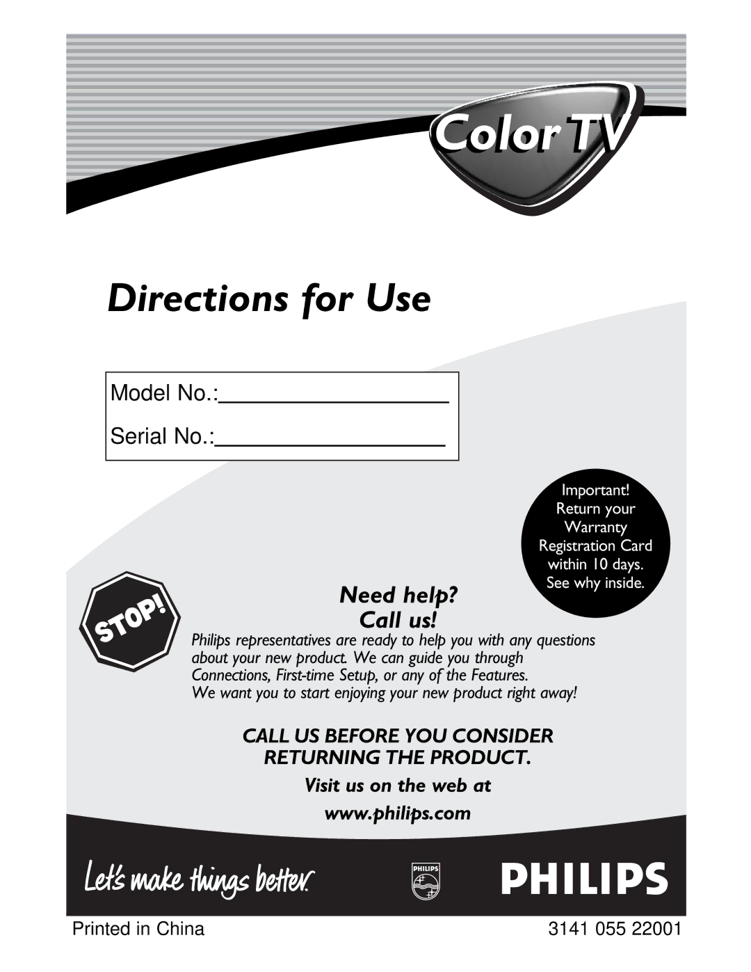 Philips Color TV warranty Colorl TV 