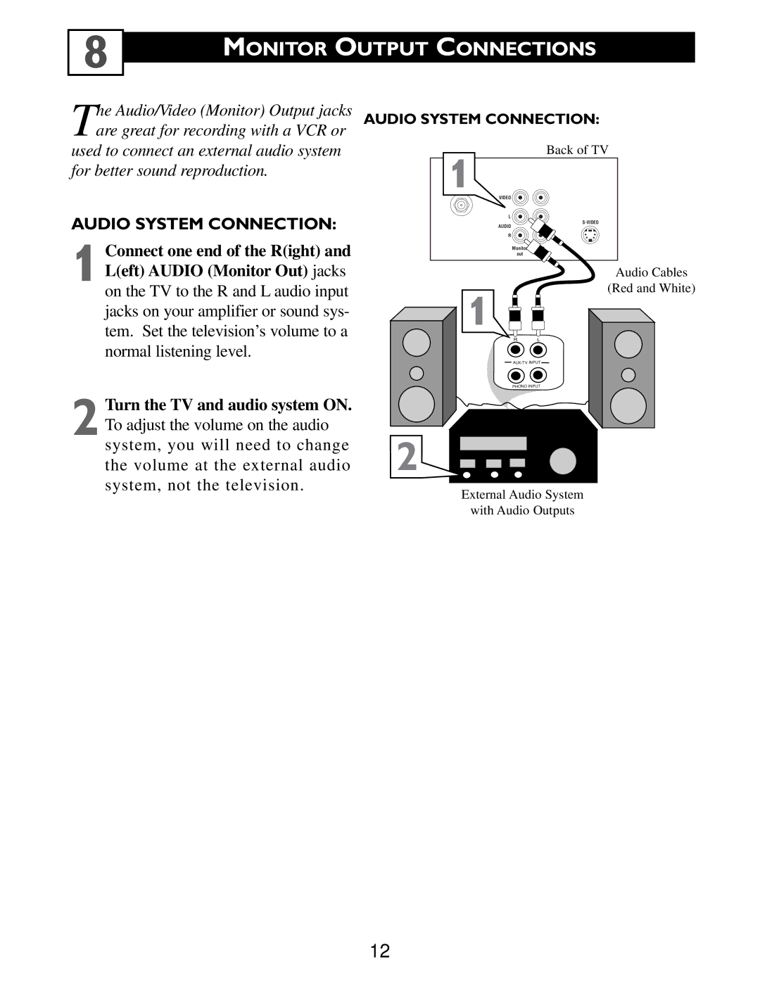 Philips Color TV warranty Monitor Output Connections, Audio System Connection 