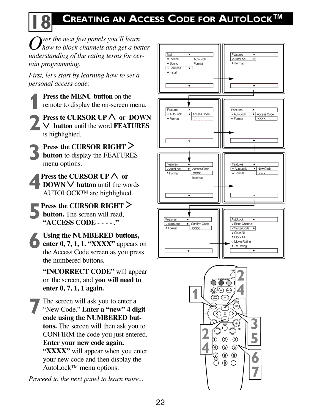 Philips Color TV warranty Creating AN Access Code for Autolock 