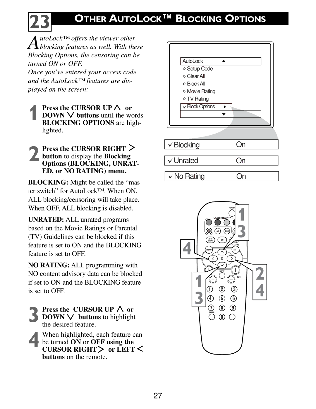 Philips Color TV warranty Other Autolock Blocking Options 