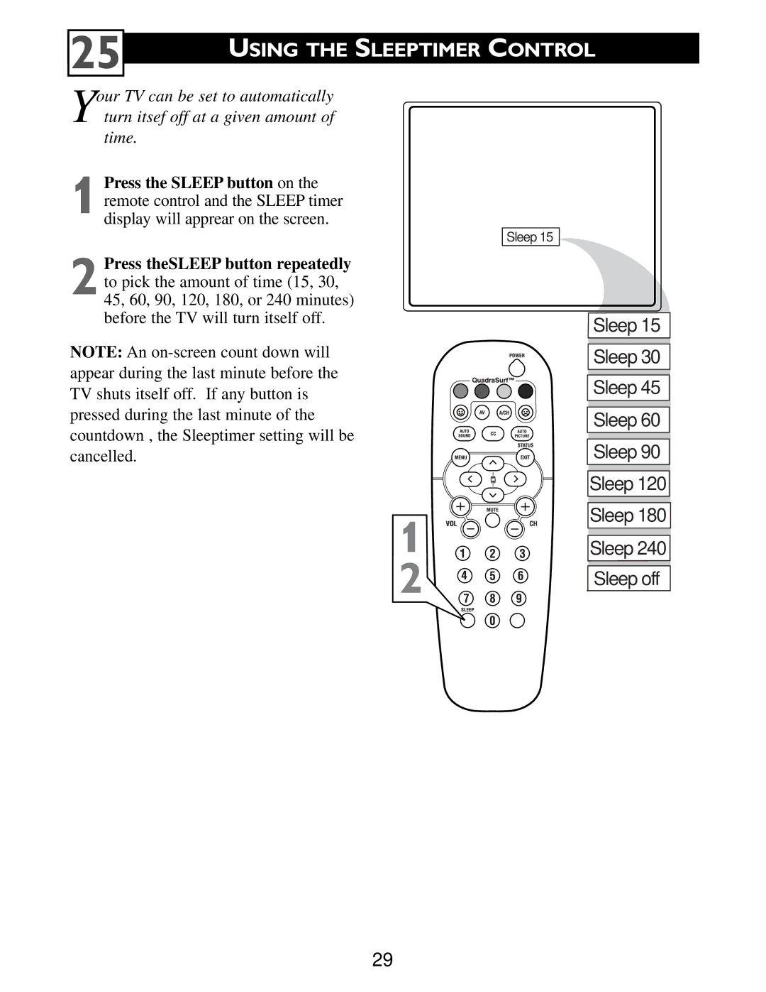 Philips Color TV warranty Using the Sleeptimer Control 