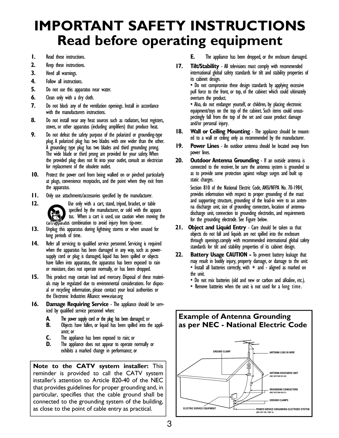 Philips Color TV warranty Important Safety Instructions 