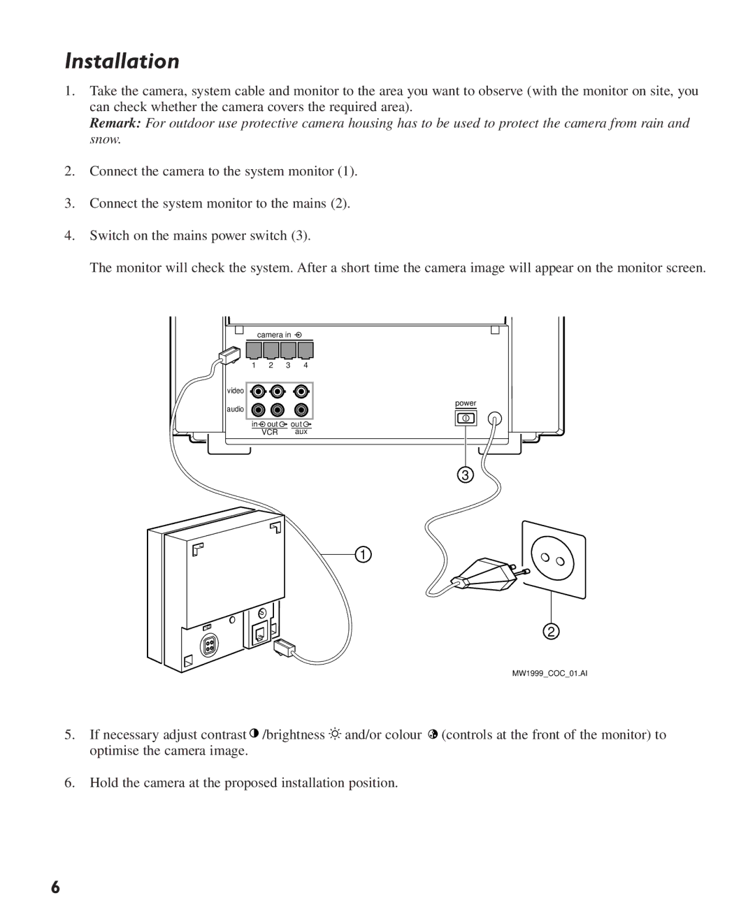 Philips Colour Observation Camera manual Camera Video Audio Out out VCR aux Power MW1999COC01.AI 