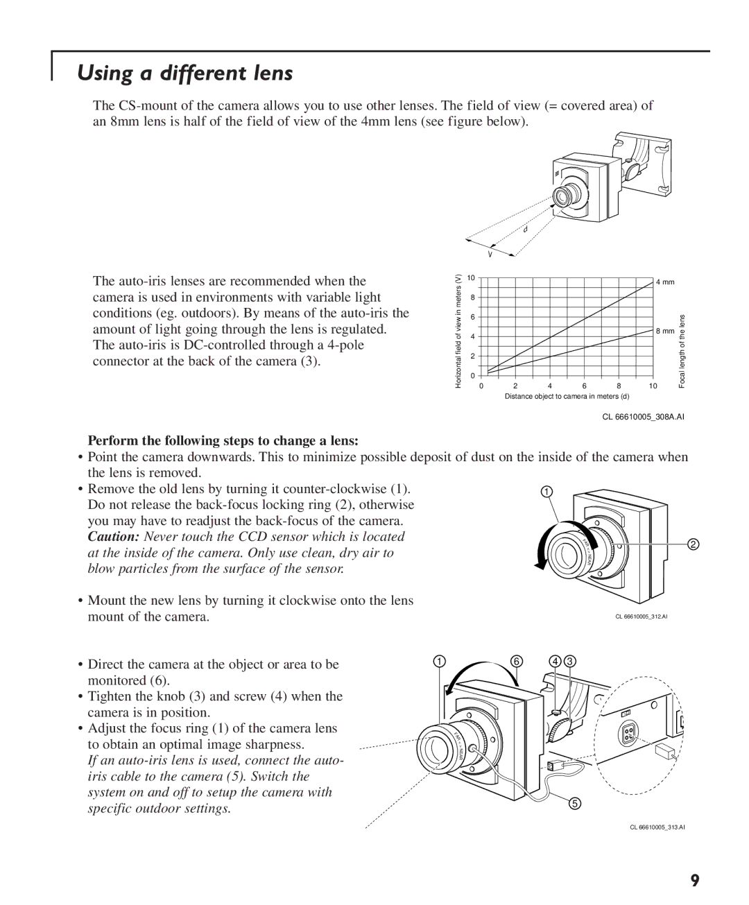 Philips Colour Observation Camera manual Using a different lens, Perform the following steps to change a lens 