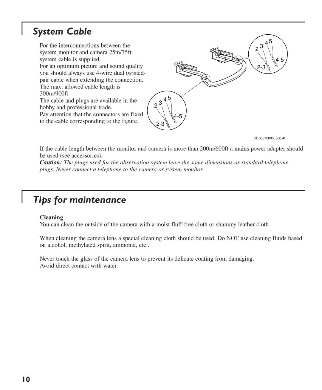 Philips Colour Observation Camera manual System Cable, Tips for maintenance, Cleaning 