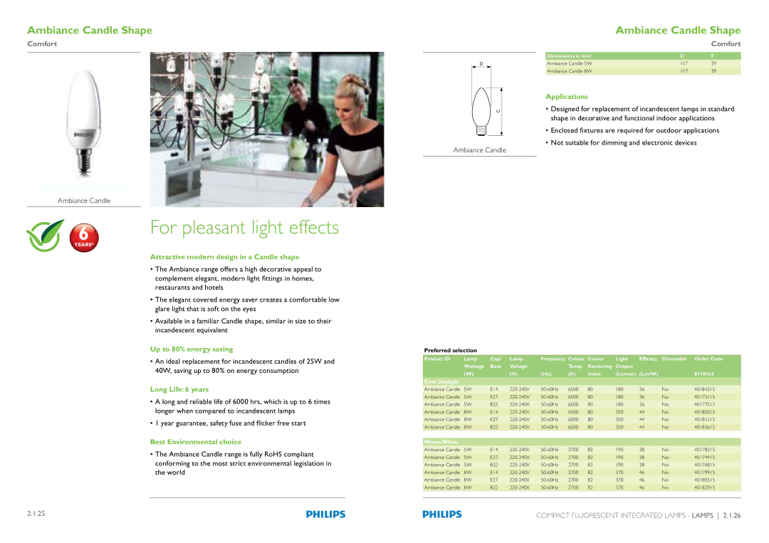 Philips Compact Fluorescent Integrated Lamps manual Attractive modern design in a Candle shape 