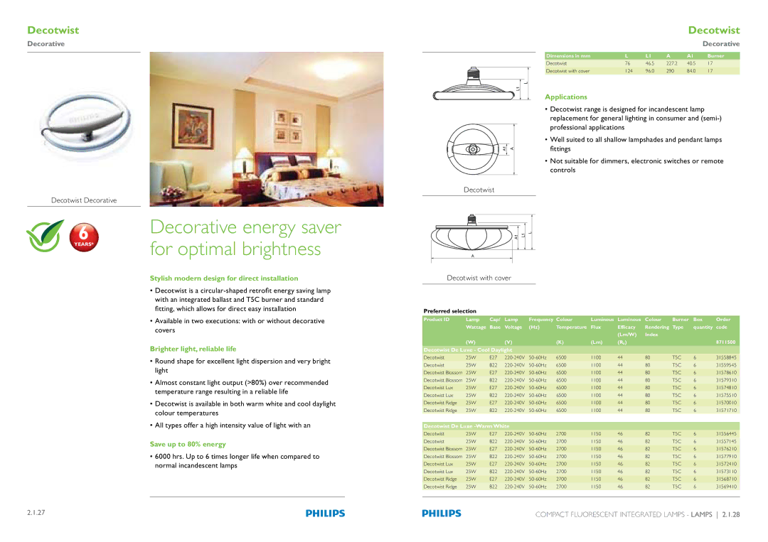 Philips Compact Fluorescent Integrated Lamps Stylish modern design for direct installation, Brighter light, reliable life 