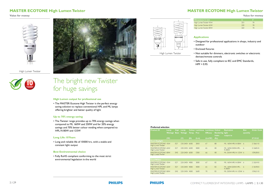 Philips Compact Fluorescent Integrated Lamps For huge savings, High Lumen output for professional use, Long Life 10Years 