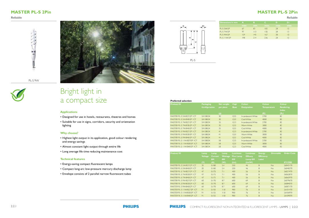 Philips Compact Fluorescent Integrated Lamps manual Why choose?, Technical features 