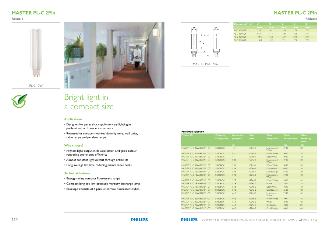 Philips Compact Fluorescent Integrated Lamps manual PL-C 10W, Master PL-C 2Pin 