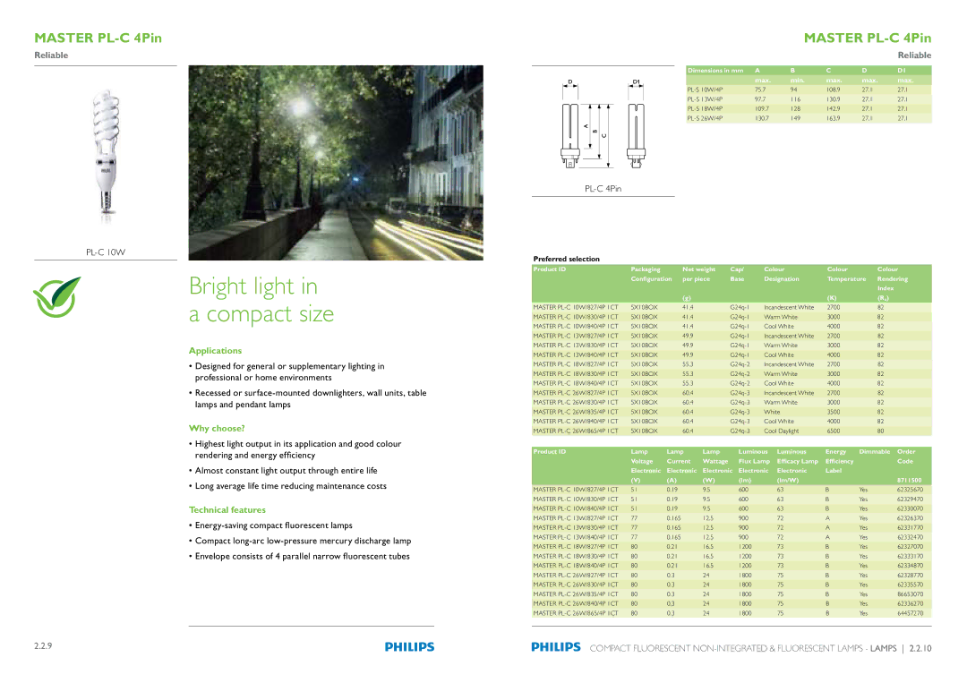 Philips Compact Fluorescent Integrated Lamps manual PL-C 4Pin 