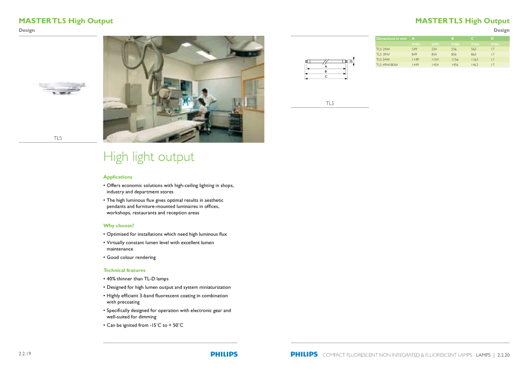 Philips Compact Fluorescent Integrated Lamps manual High light output, Master TL5 High Output 