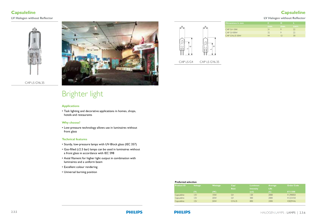 Philips Compact Fluorescent Integrated Lamps manual Brighter light, Capsuleline 