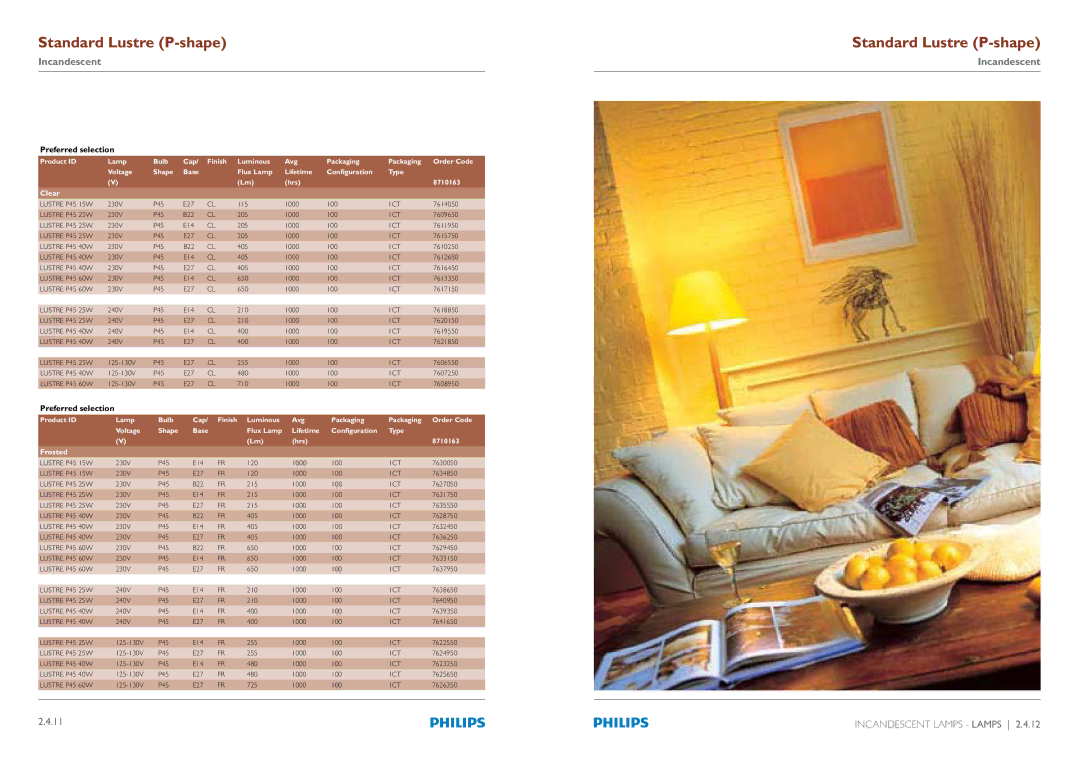 Philips Compact Fluorescent Integrated Lamps manual Lustre P45 15W 