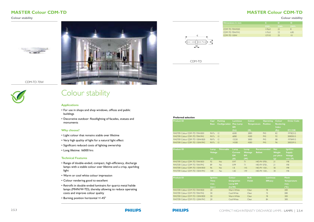 Philips Compact Fluorescent Integrated Lamps manual Colour stability, $%.5%8 