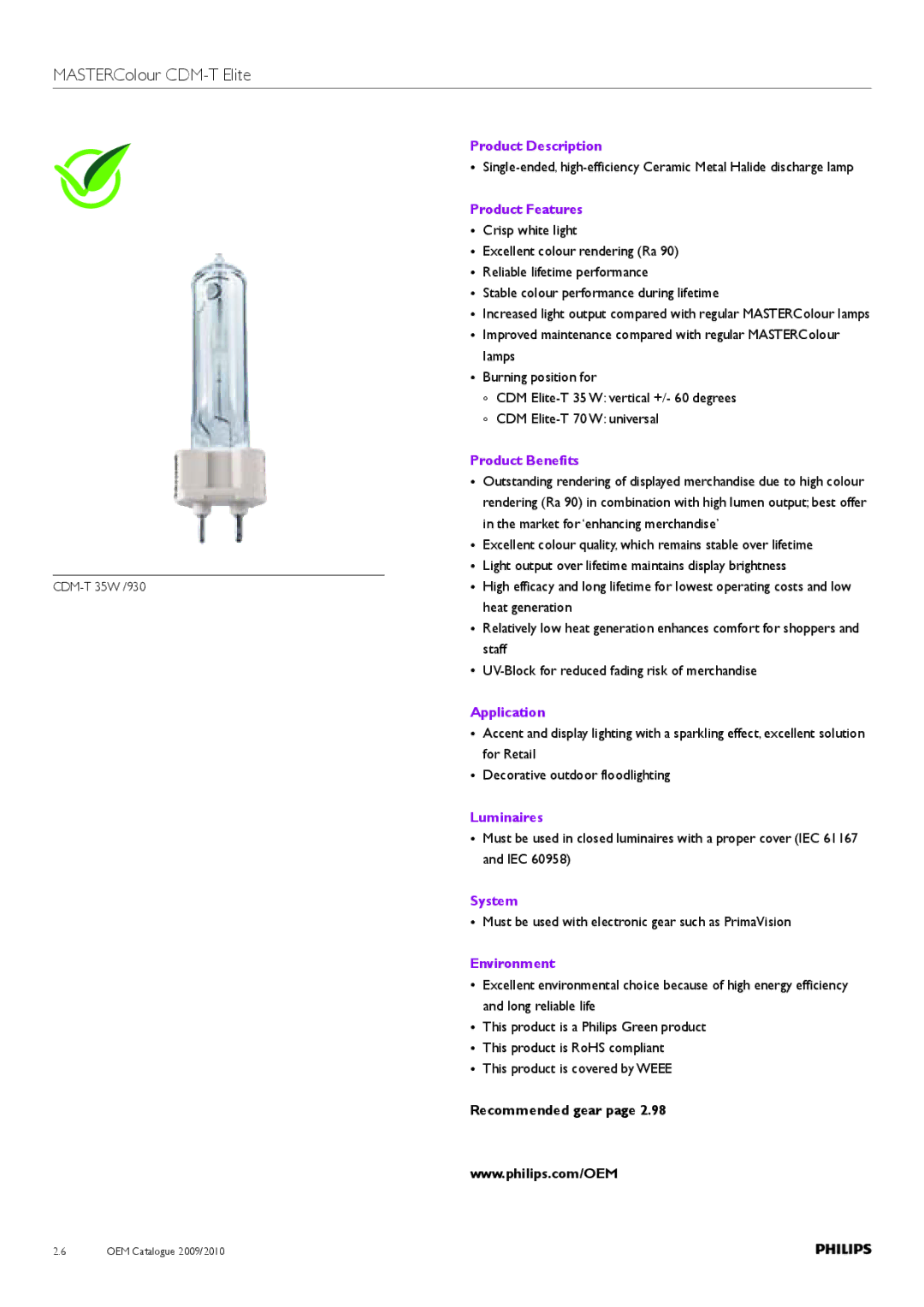 Philips Compact HID Lamp and Gear manual MASTERColour CDM-T Elite 