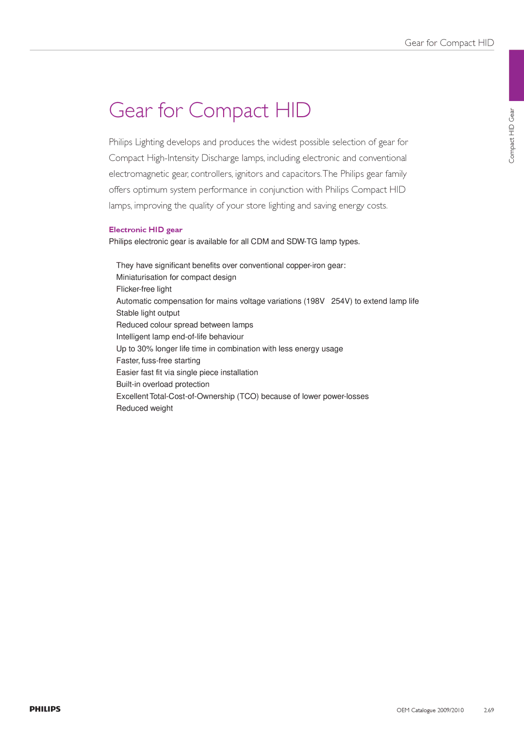 Philips Compact HID Lamp and Gear manual Gear for Compact HID, Electronic HID gear, Compact HID Gear 