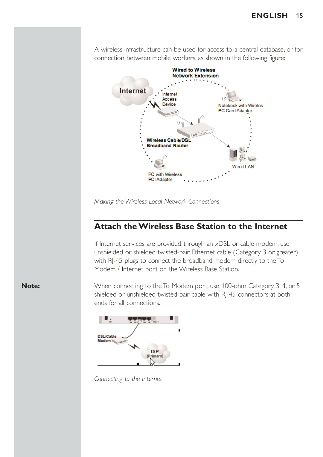 Philips CPWBS001 Attach the Wireless Base Station to the Internet, Modem / Internet port on the Wireless Base Station 