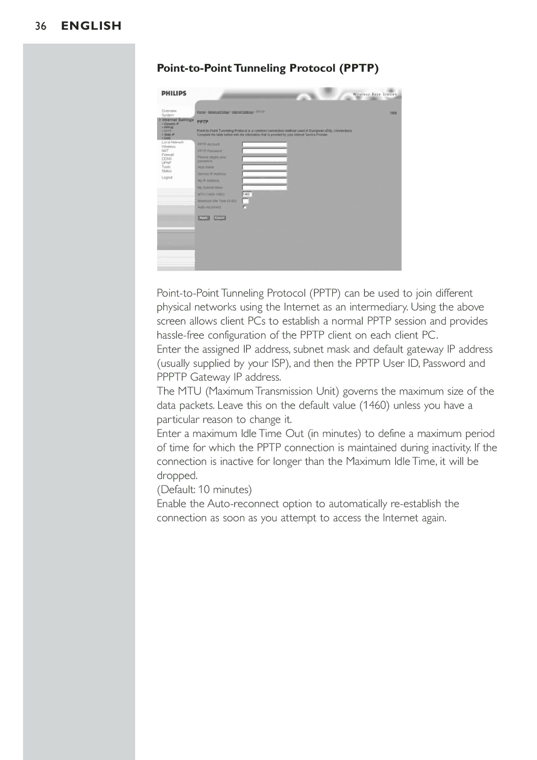 Philips CPWBS001 manual Point-to-Point Tunneling Protocol Pptp 