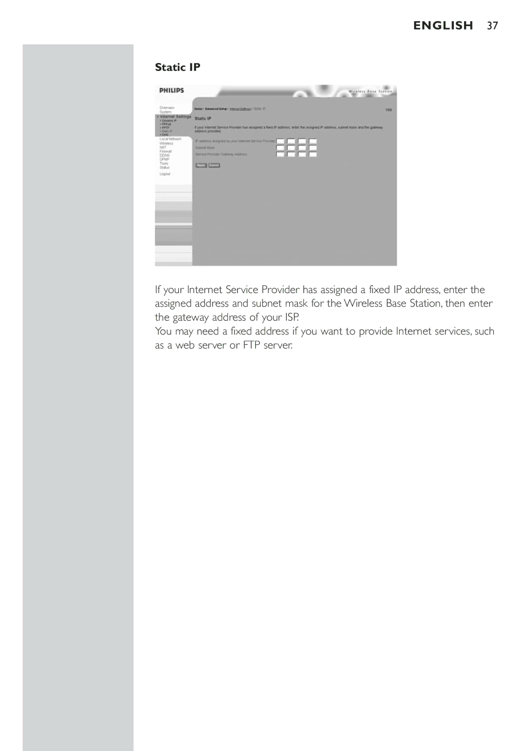 Philips CPWBS001 manual Static IP 