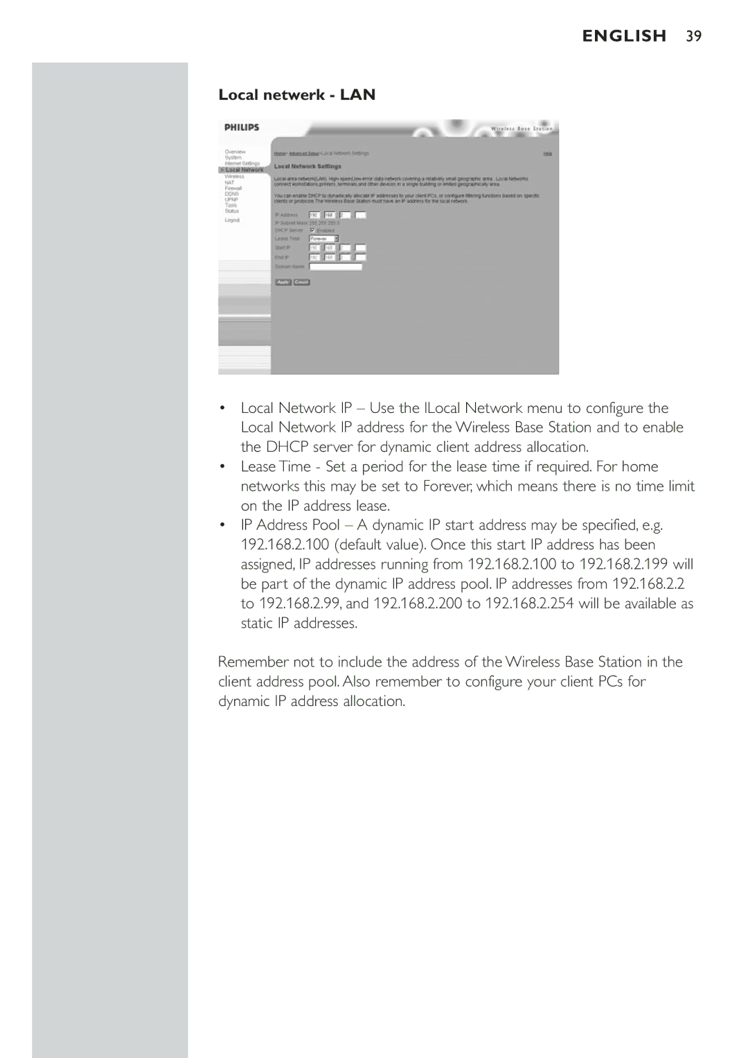 Philips CPWBS001 manual Local netwerk LAN 