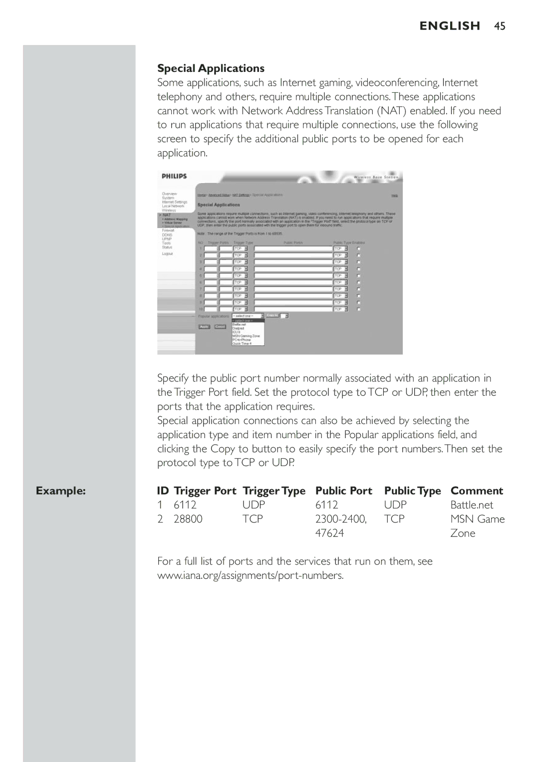 Philips CPWBS001 manual Special Applications, 6112, Battle.net, 28800, 2300-2400 