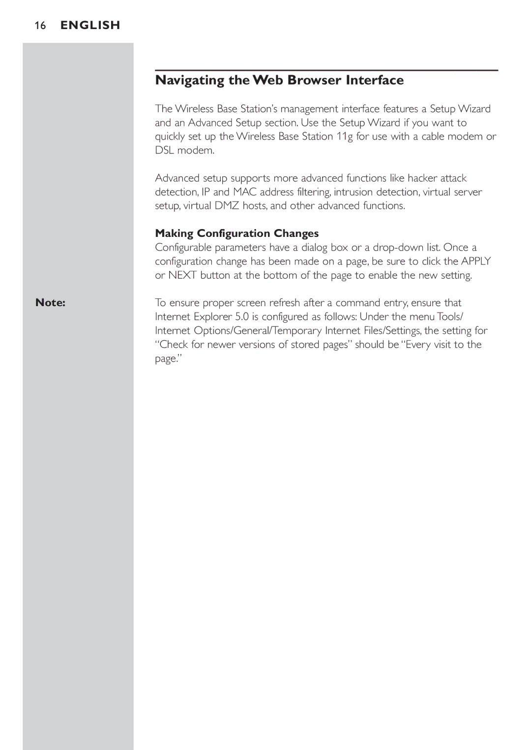 Philips CPWBS054CPWBS054 manual Navigating the Web Browser Interface, DSL modem, Making Configuration Changes 