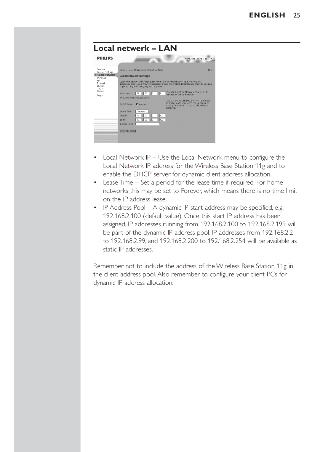 Philips CPWBS054CPWBS054 manual Local netwerk LAN 