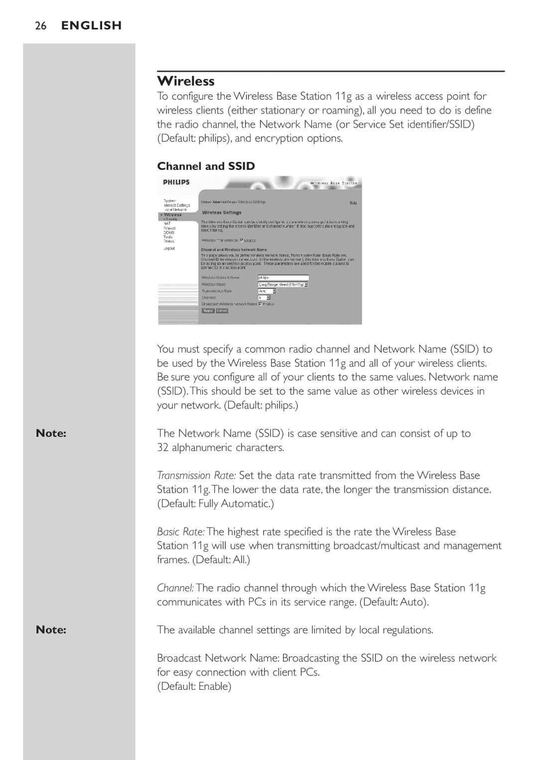 Philips CPWBS054CPWBS054 manual Wireless, Channel and Ssid 