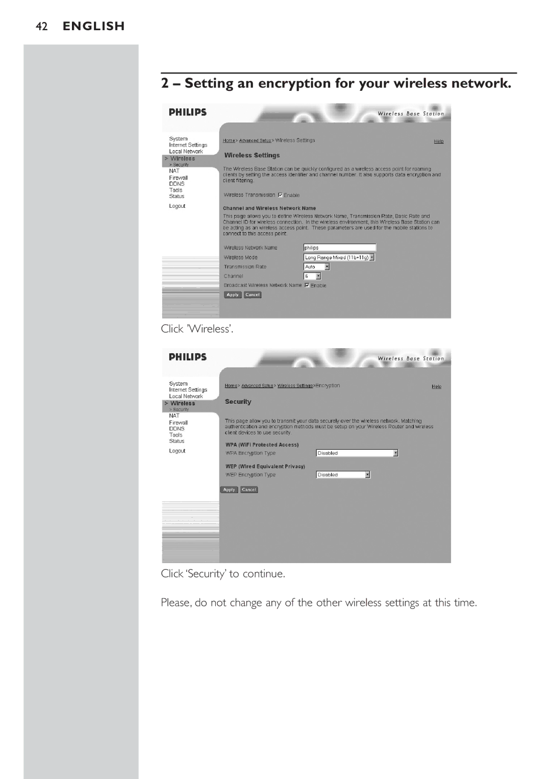 Philips CPWBS054CPWBS054 manual Setting an encryption for your wireless network 