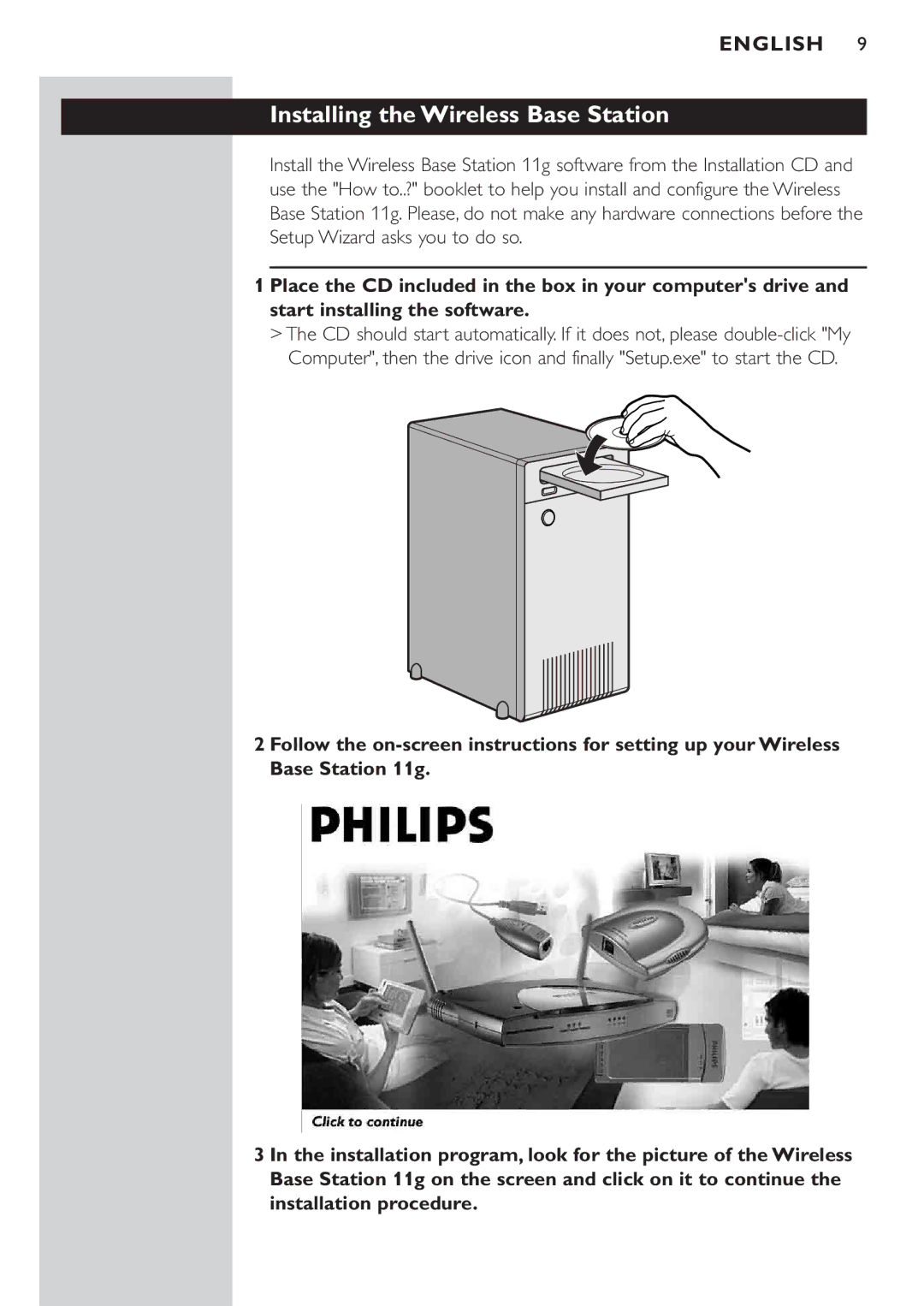 Philips CPWBS054CPWBS054 manual Installing the Wireless Base Station 