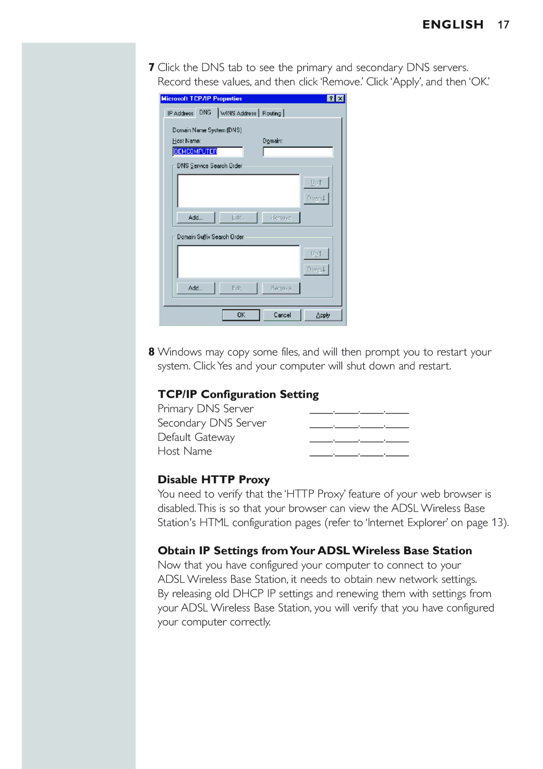 Philips CPWBS154 manual TCP/IP Configuration Setting 