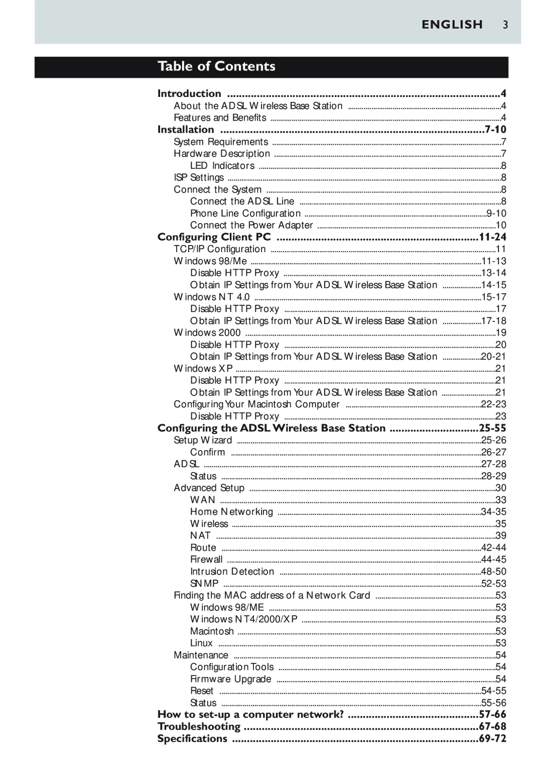 Philips CPWBS154 manual Table of Contents 