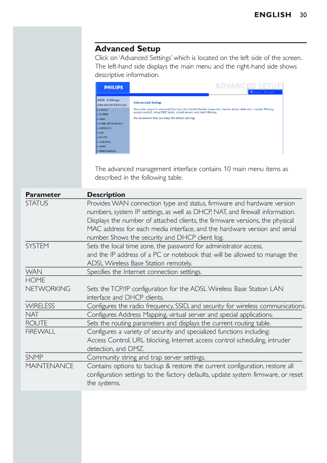 Philips CPWBS154 manual Advanced Setup 