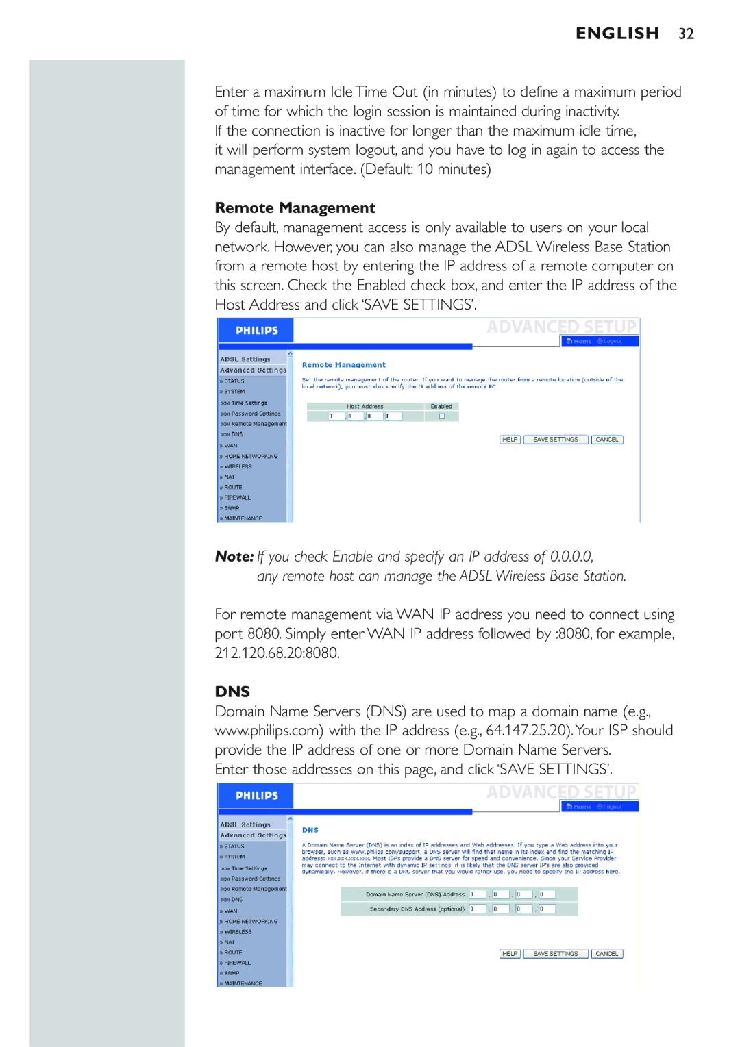 Philips CPWBS154 manual Remote Management, Dns 