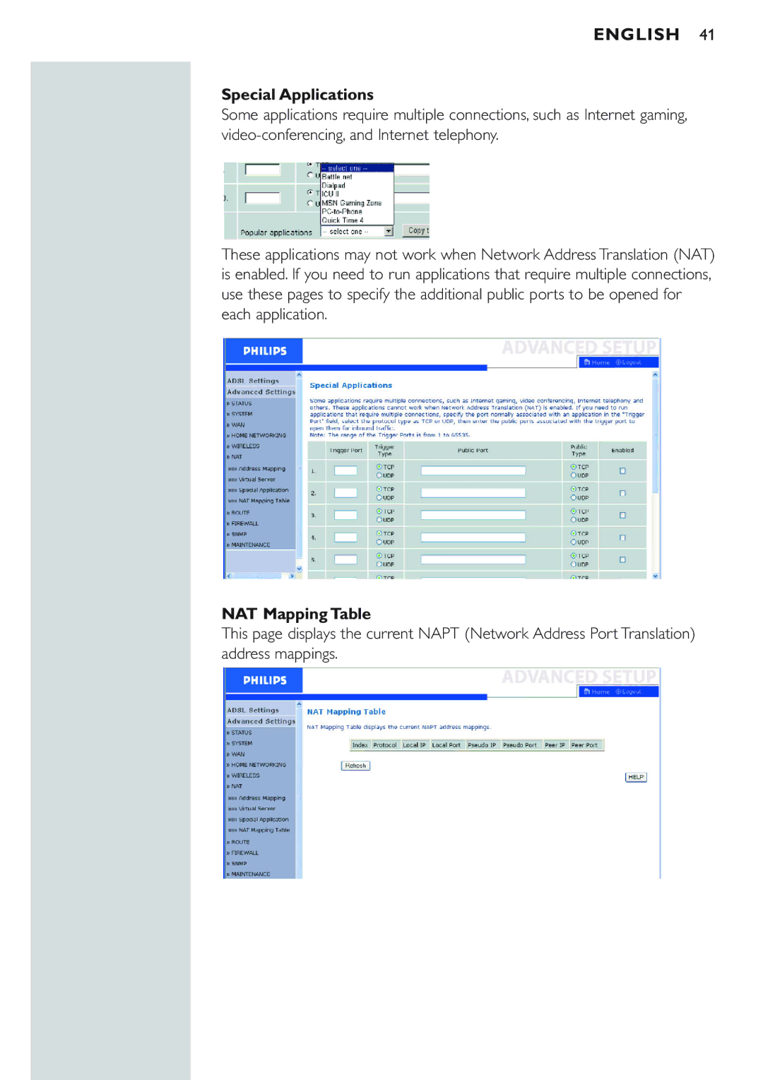 Philips CPWBS154 manual Special Applications, NAT Mapping Table 