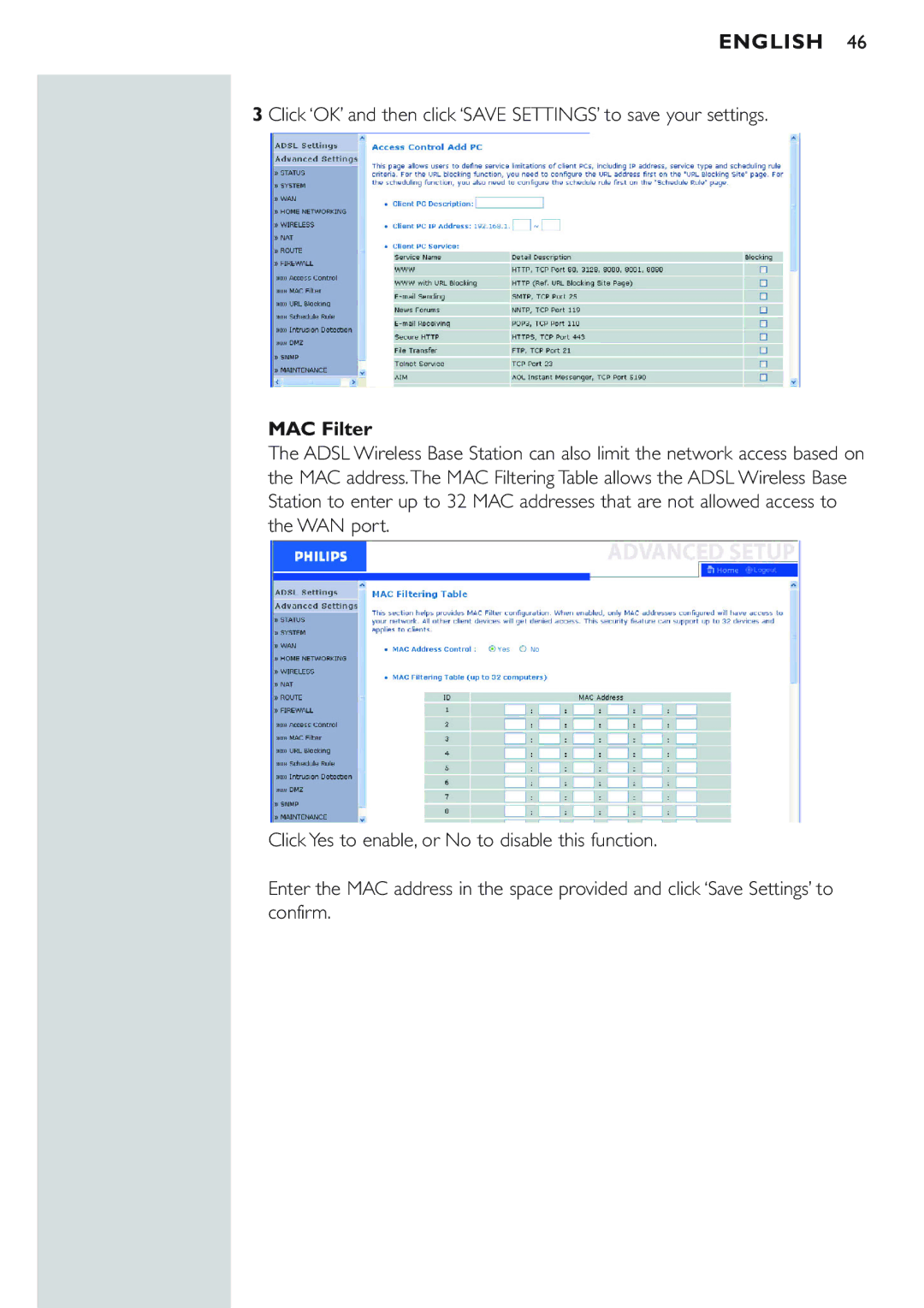 Philips CPWBS154 manual MAC Filter 